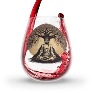 Serene Buddha Stemless Wine Glass, 11.75oz