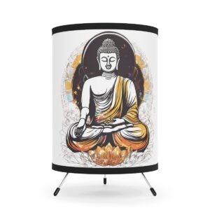 Buddha Meditating Tripod Lamp with High-Res Printed Shade, USCA plug