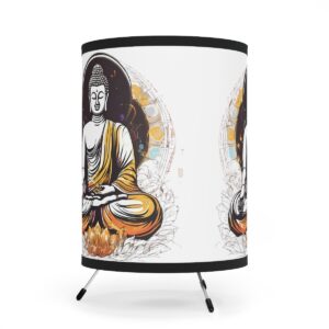 Buddha Meditating Tripod Lamp with High-Res Printed Shade, USCA plug