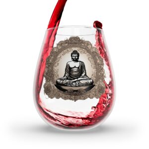 Peaceful Buddha Stemless Wine Glass, 11.75oz